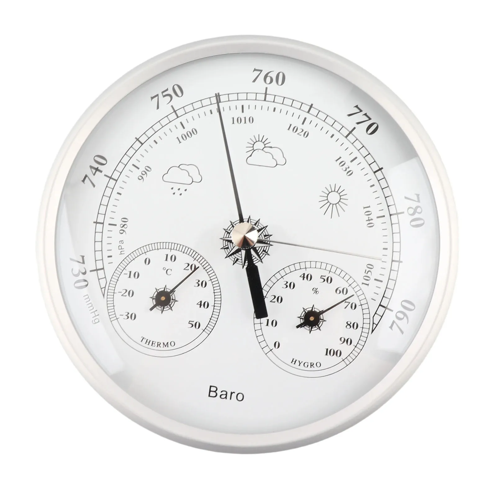 Thermometer Barometer Hygrometer 3 in 1 All Season Wall Hanging Indoor Outdoor Accurate Weather Instrument Silver White 130mm