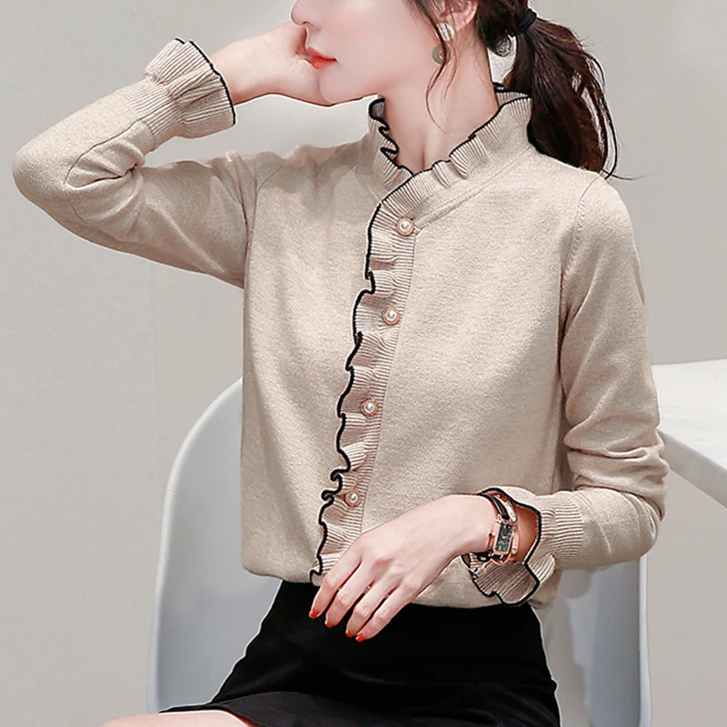 الحلو محبوك الصوفية المفتوحة سترة المرأة طويلة Sve زر اللؤلؤ ملابس داخلية لباس خارجي Camere قاعدة irt الخريف Sle #1