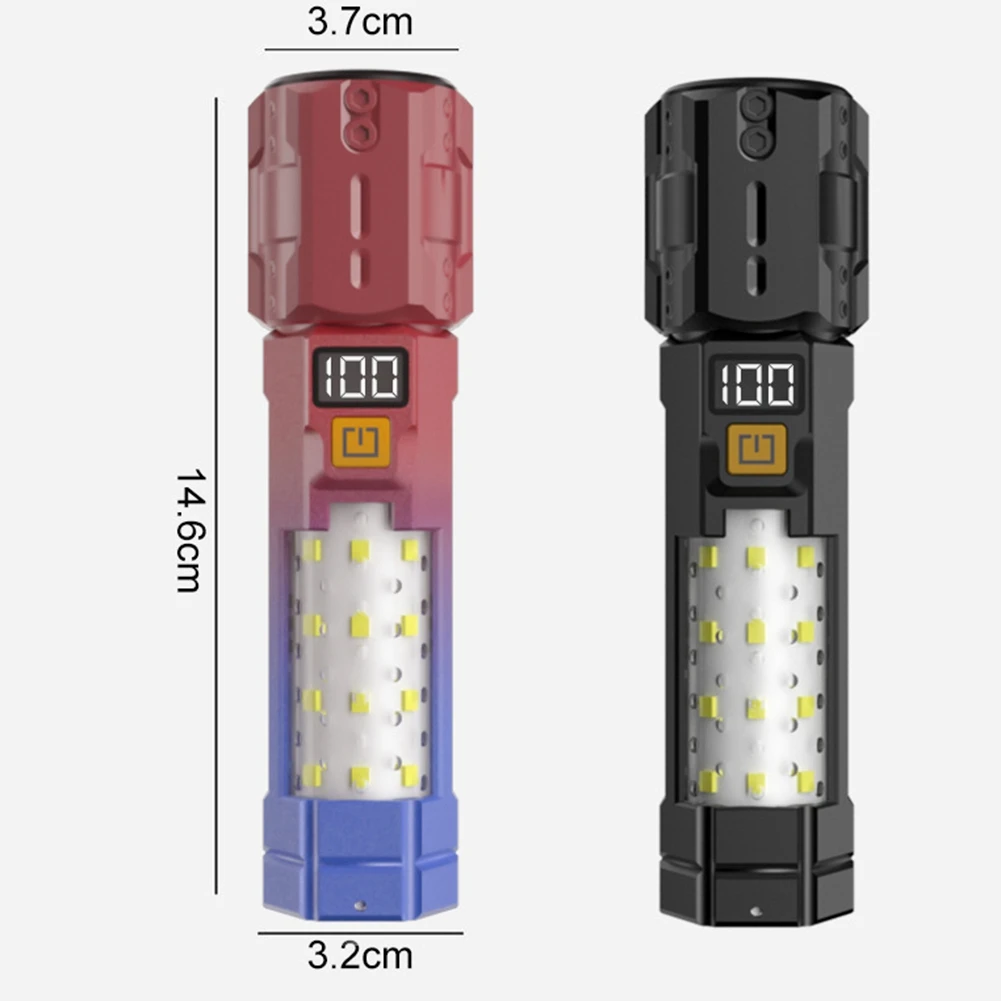 A45U Portable Multi-Function Zoom Flashlight For Car, Outdoor LED Work Light With Warning Searchlight Feature, Black
