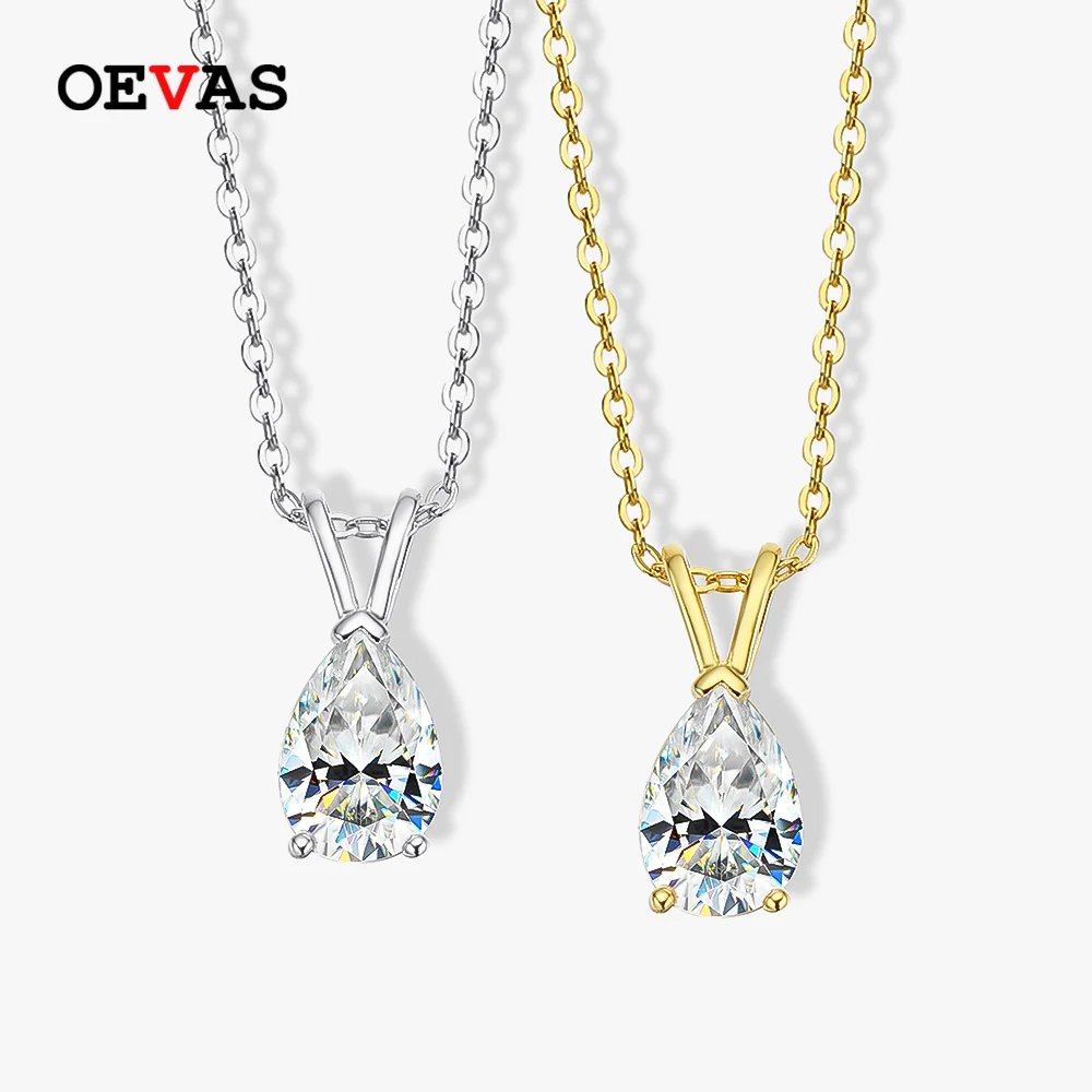 

OEVAS Real 1.5 Carat Pear Cut moissanite 100% 925 Sterling Silver Pendant Necklace For Women Sparkling Wedding Fine Jewelry Gift