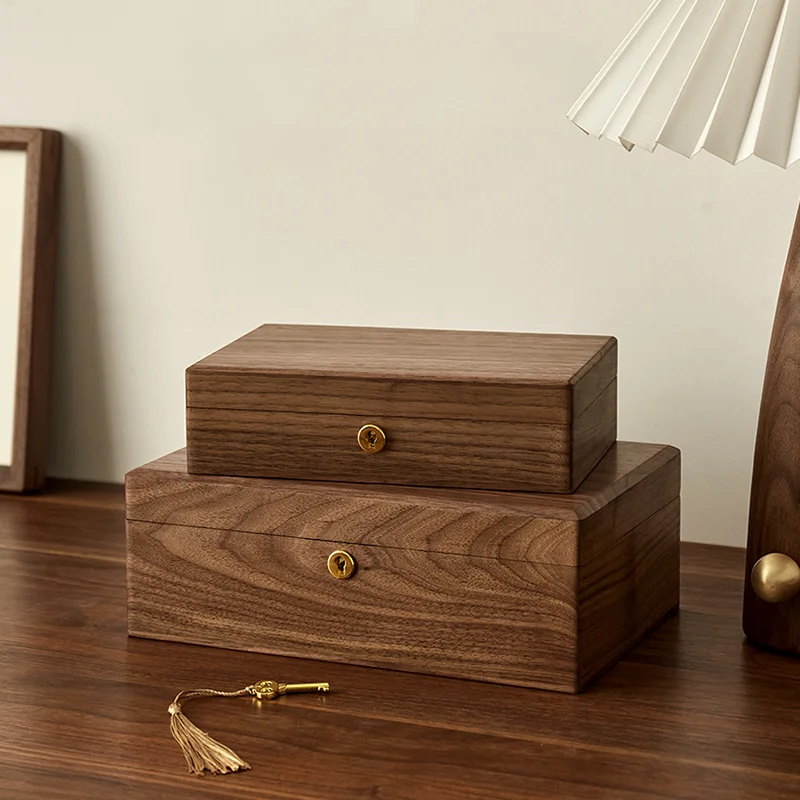 Walnut Vintage Desktop Sundry Cosmetics Storage Creative Lock Box Home Jewelry Solid Wood Box