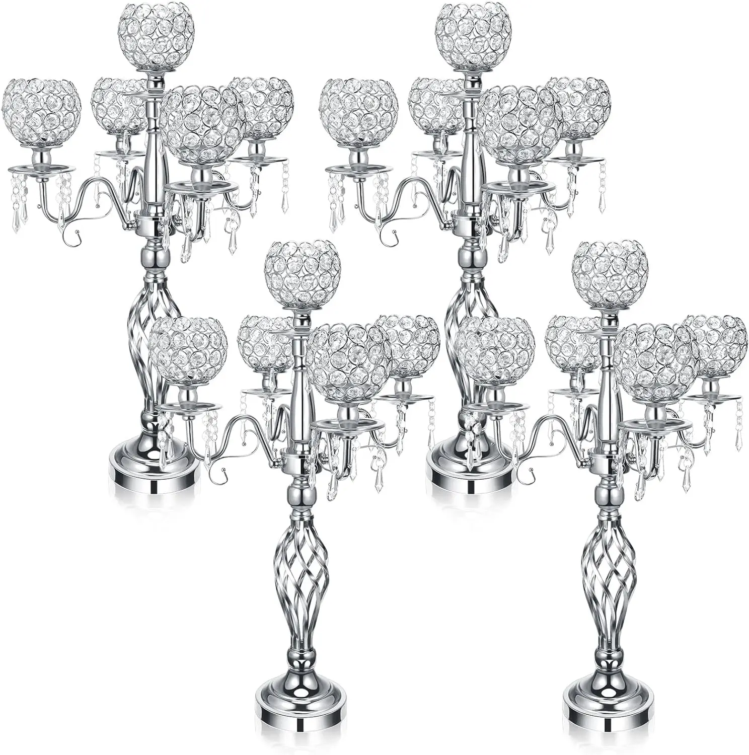 4pcs/12pcs)75cm /100cm)5 Arm Crystal Candelabra Centerpieces for TablesTall Crystal Candle Holders Bowl Candelabra Table Center