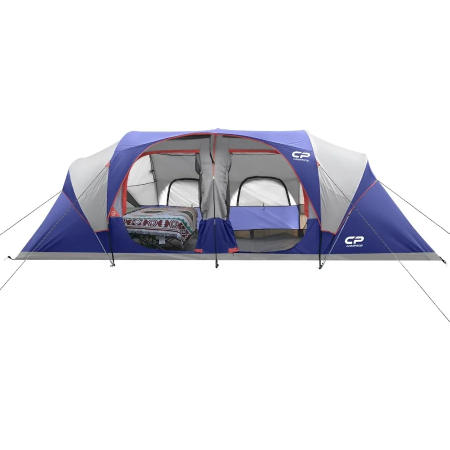 CAMPROS CP Tienda de campaña para 12 personas con 3 habitaciones Diseño impermeable a prueba de viento Top Rainfly para una protección mejorada 6 mesas grandes