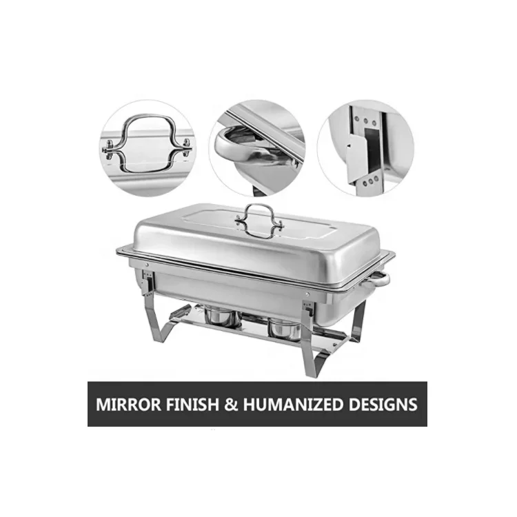 Cheap Stainless Steel Rectangular White Glass Gold Induction Chafer Dish for Catering Buffet Warmer Set