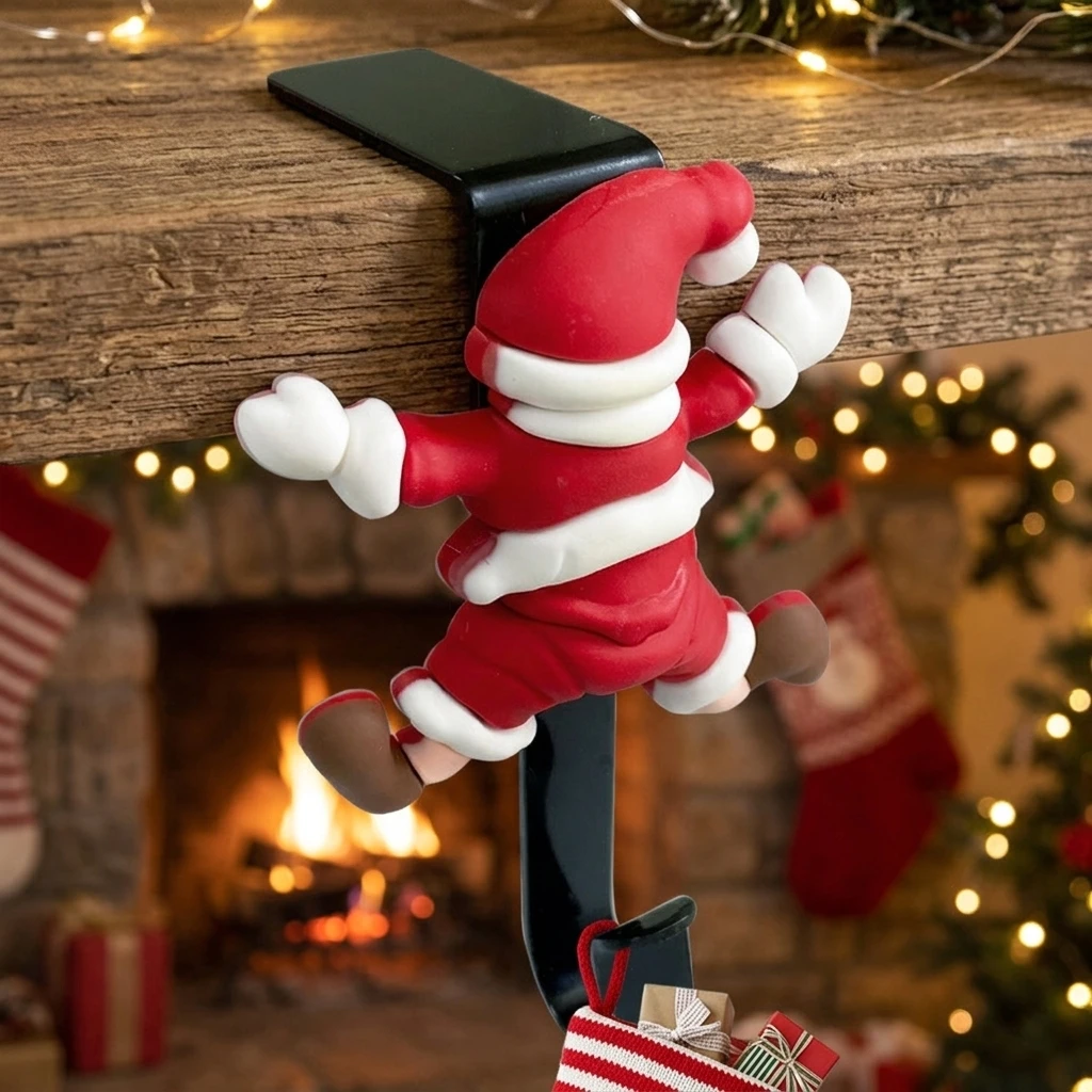1pc Christmas Stocking Hangers L Shaped Metal Mantel Hooks Festive Decor for Fireplace & Stocking Display Gifts
