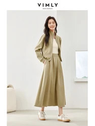 Vimly Casual 2 Piece Skirt Sets Women Outfit 2024 Spring New in Matching Sets Zip-up Cropped Jacket with Midi Skirt Female M5277