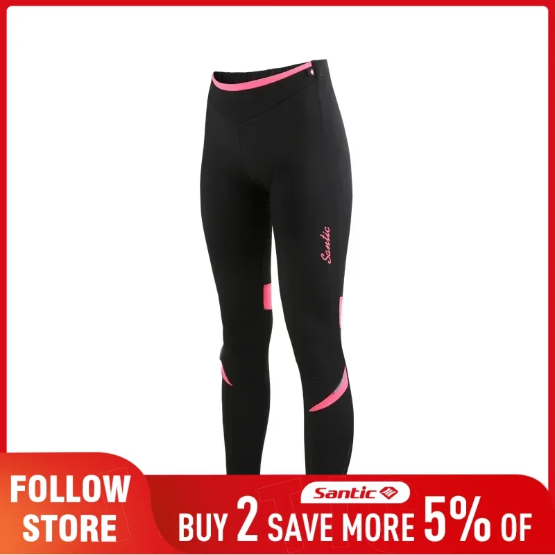 Santic Women's Fleece Cycling Pants Winter Outdoor Thermal Bicycle Trousers 4D Padded Downhill MTB Road Riding Biker Trousers