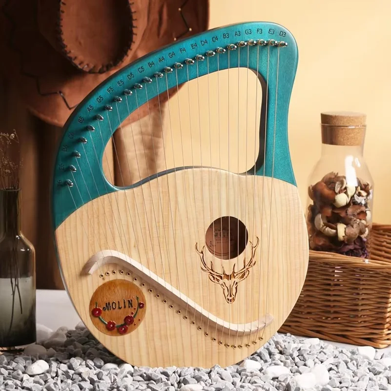 Lyre Harp 24 Metal Strings Box Typed Mini Harp Strings Musical Instruments with Tuning Wrench for Music Lovers Beginners 2