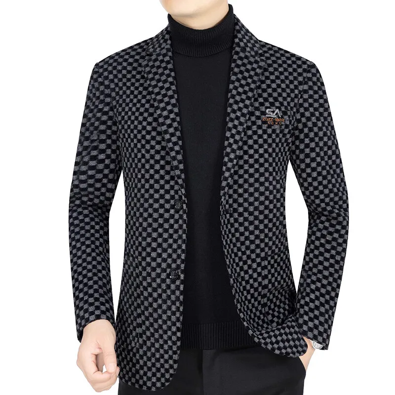 Primavera outono novas chegadas dos homens blazer moda xadrez casacos de negócios casual fino ajuste terno jaqueta roupas masculinas outerwear