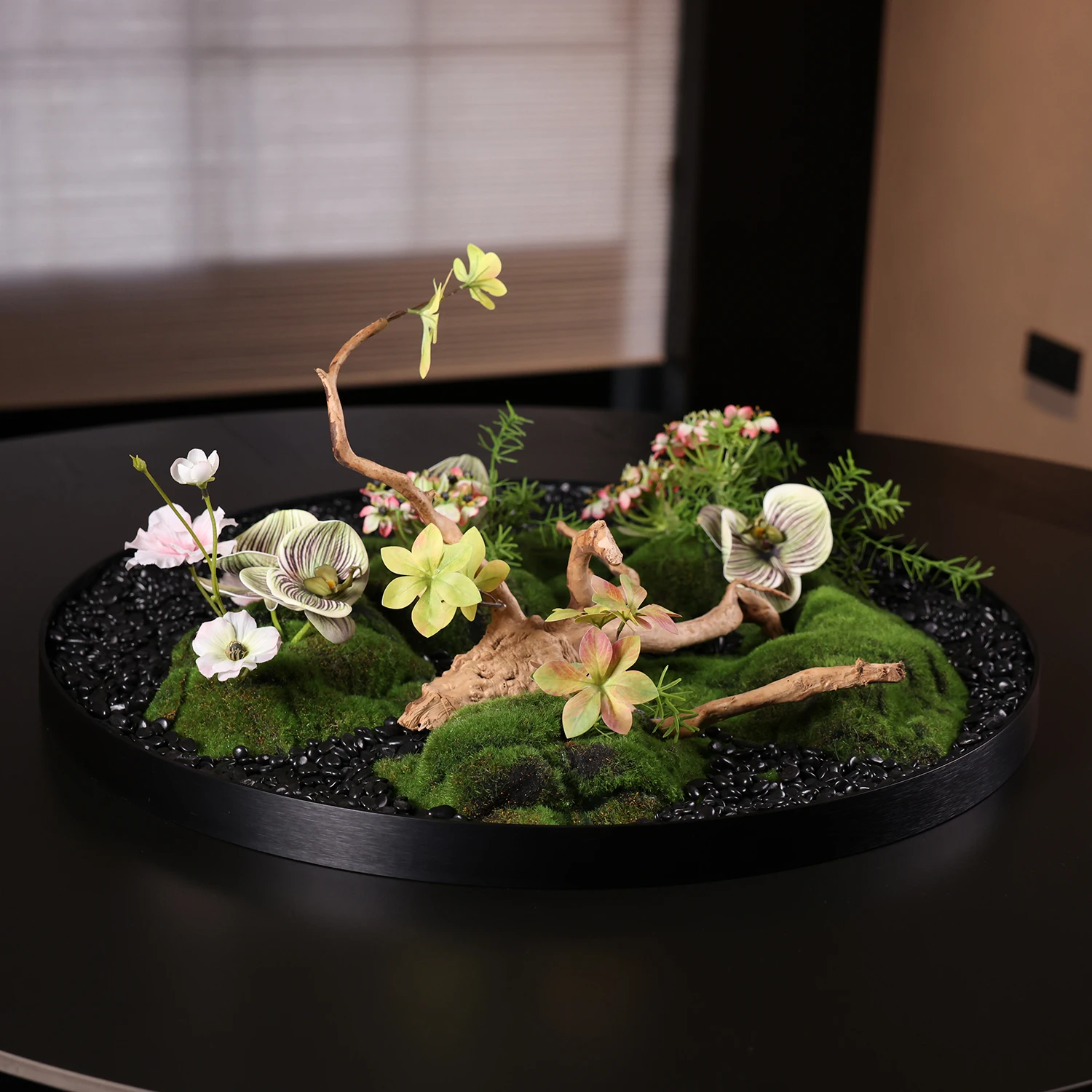 

Hotel large round table dining table flower swing flower turntable micro landscape decoration in the middle of the new Chinese s