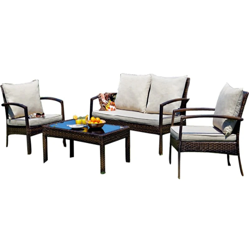

4pcs PE Rattan Garden Furniture for Poland Outdoor Patio Sets with Gray Cushion