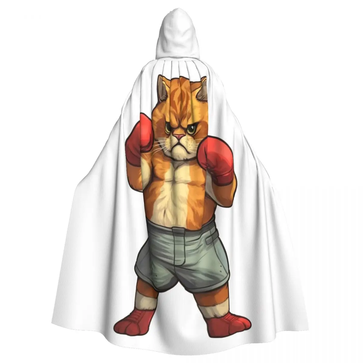 Strenght Angry Cat Miaw With Boxing Gloves Hooded Cloak Halloween Party Cosplay Woman Men Adult Long Witchcraft Robe Hood