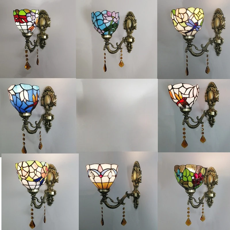 

European-style Mediterranean Aisle Corridor Bedside Glazed Wall Lamp Tiffany's Stained Glass Pastoral Mirror Front Lighting