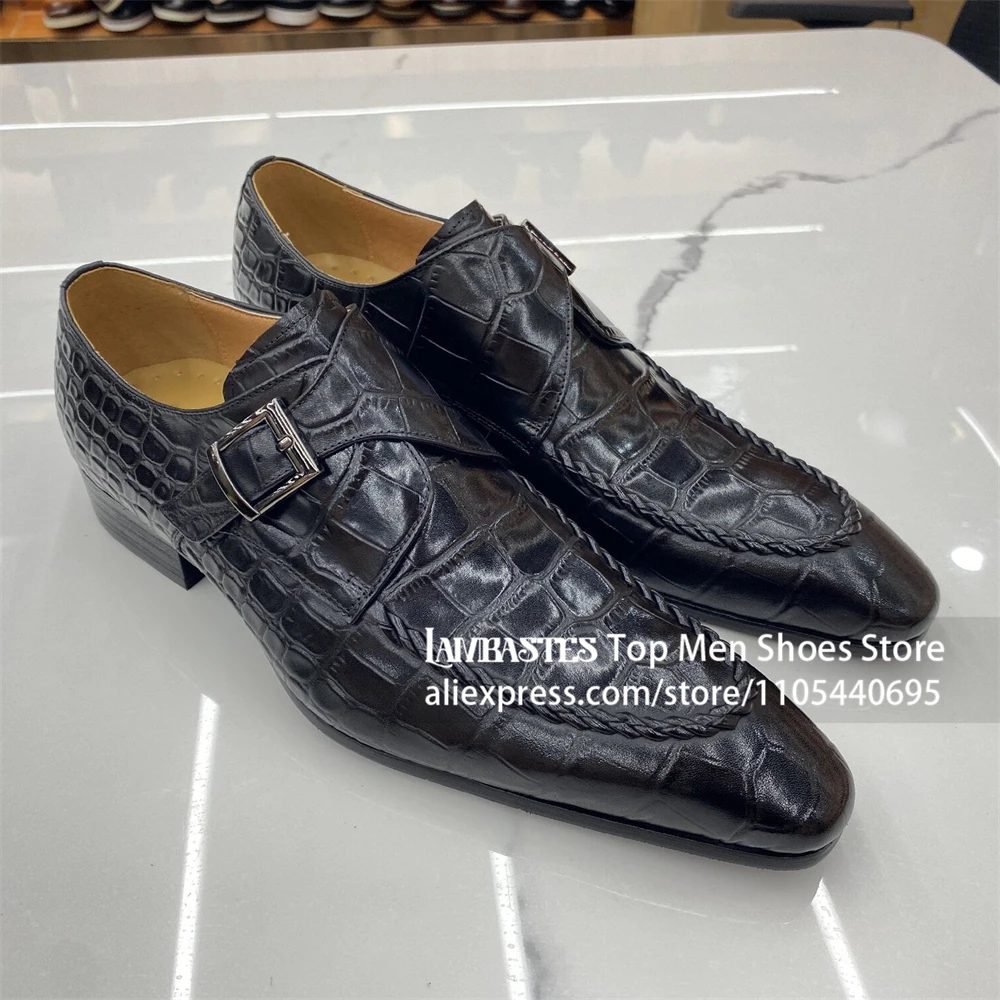 Premium Textured Wedding Dress Shoes Single Monk Strap Slip on Leather Shoes Hand Polished Upper Luxury Business Leather Shoes