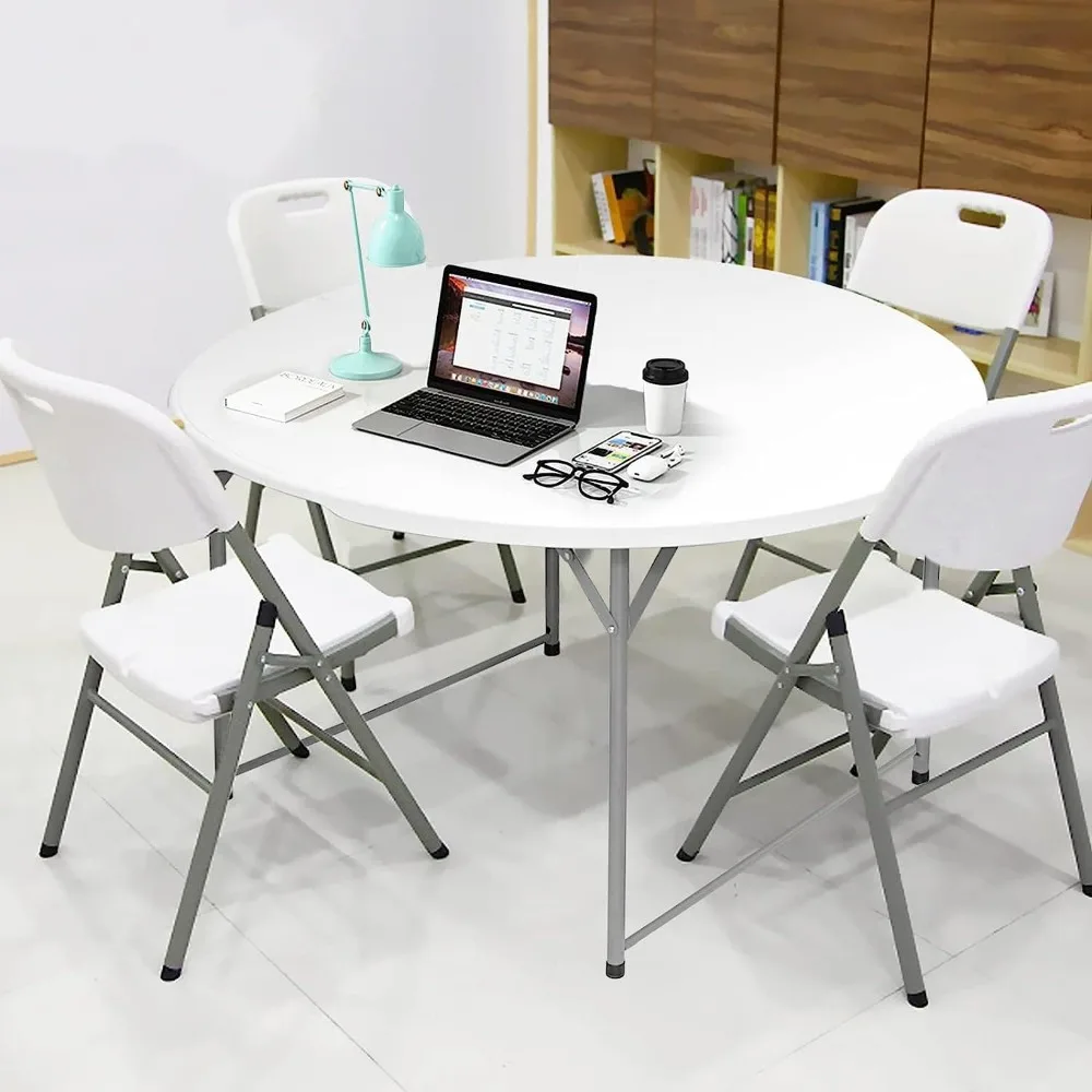 Mesa redonda dobrável resistente de 54 polegadas com design meio dobrável para armazenamento e portabilidade compacta, perfeita para funções e reunião