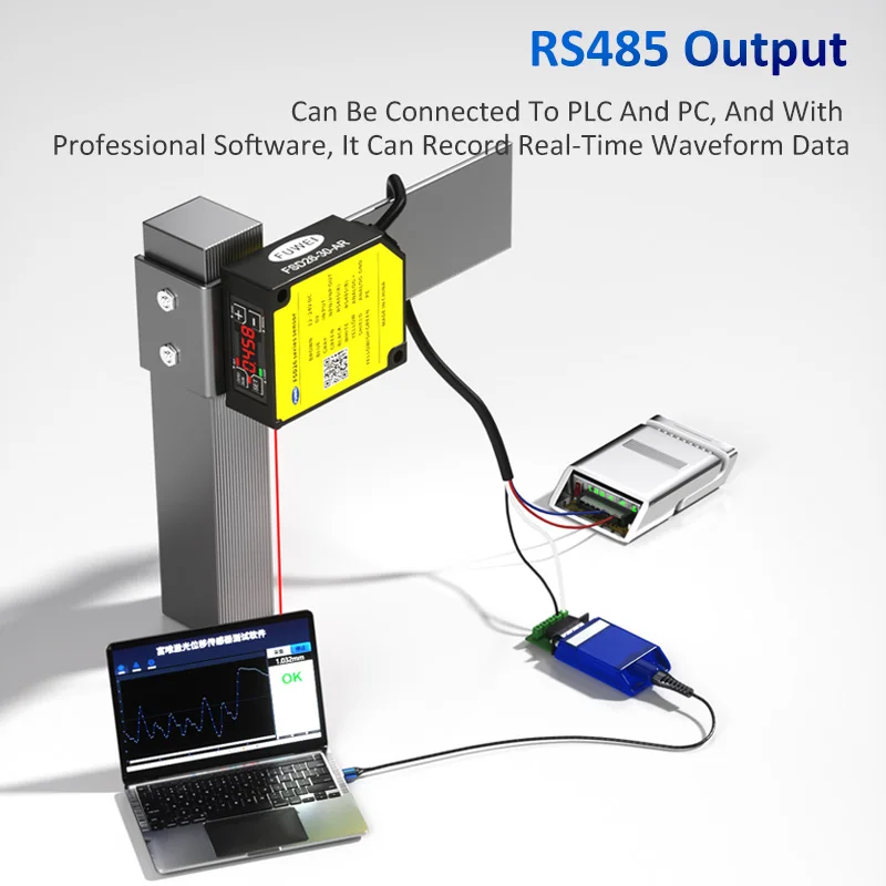 FUWEI FSD26 Series 2μm High Accuracy Laser Displacement Sensor RS485 ModBus Analogue Distance Thickness Height 3kHz Square