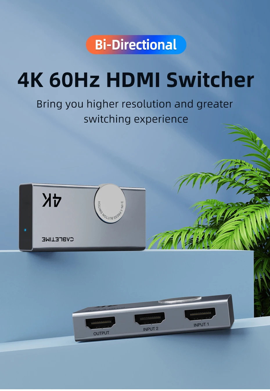 CABLETIME HDMI Switch Splitter 4K 2 in 1 Out 60Hz HDMI-kompatibel 2,0 Hub Switcher für PC Laptop HDTV Xbox PS4 PS5 TV Macbook – Detail 12