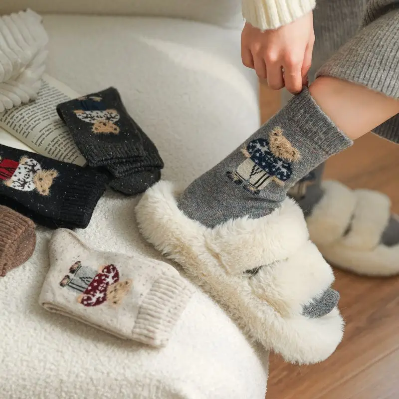 Cartoon Bear Women's Socks Cute Kawaii Harajuku Breathable Autumn Winter Fashion Bear Socks Women Business Christmas Gifts image 4