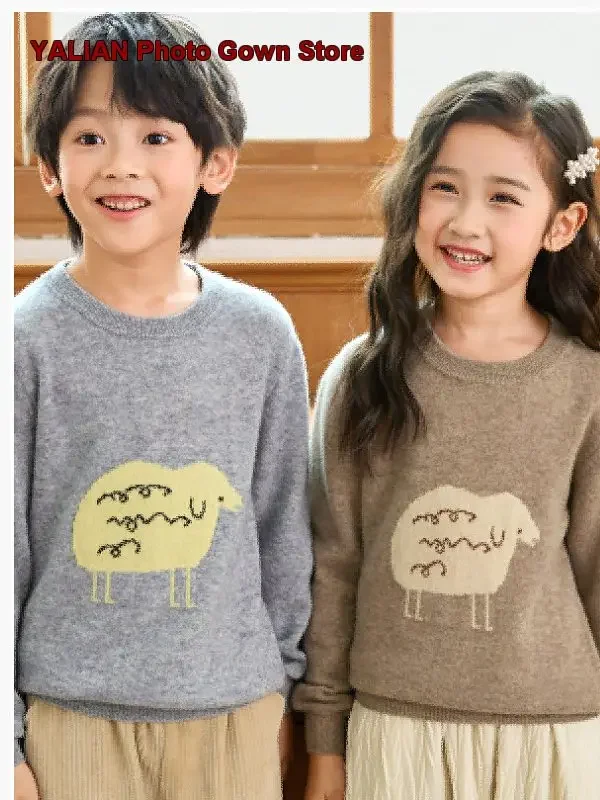 Girls Boys Round Neck Long Sleeve Base Layer Top Kids Autumn Winter Jacquard Little Wool Coat Long Sleeves