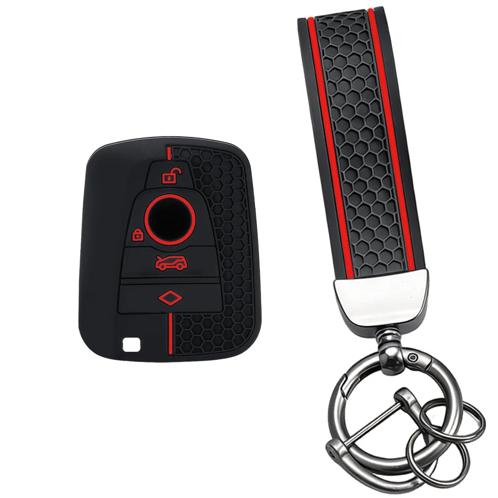 Blue Trim Honeycomb 4Btn Key Shell With Keychain For BMW i3 i8 X1 X5 X6 2 Series Active Tourer Smart Remote Key Accessory