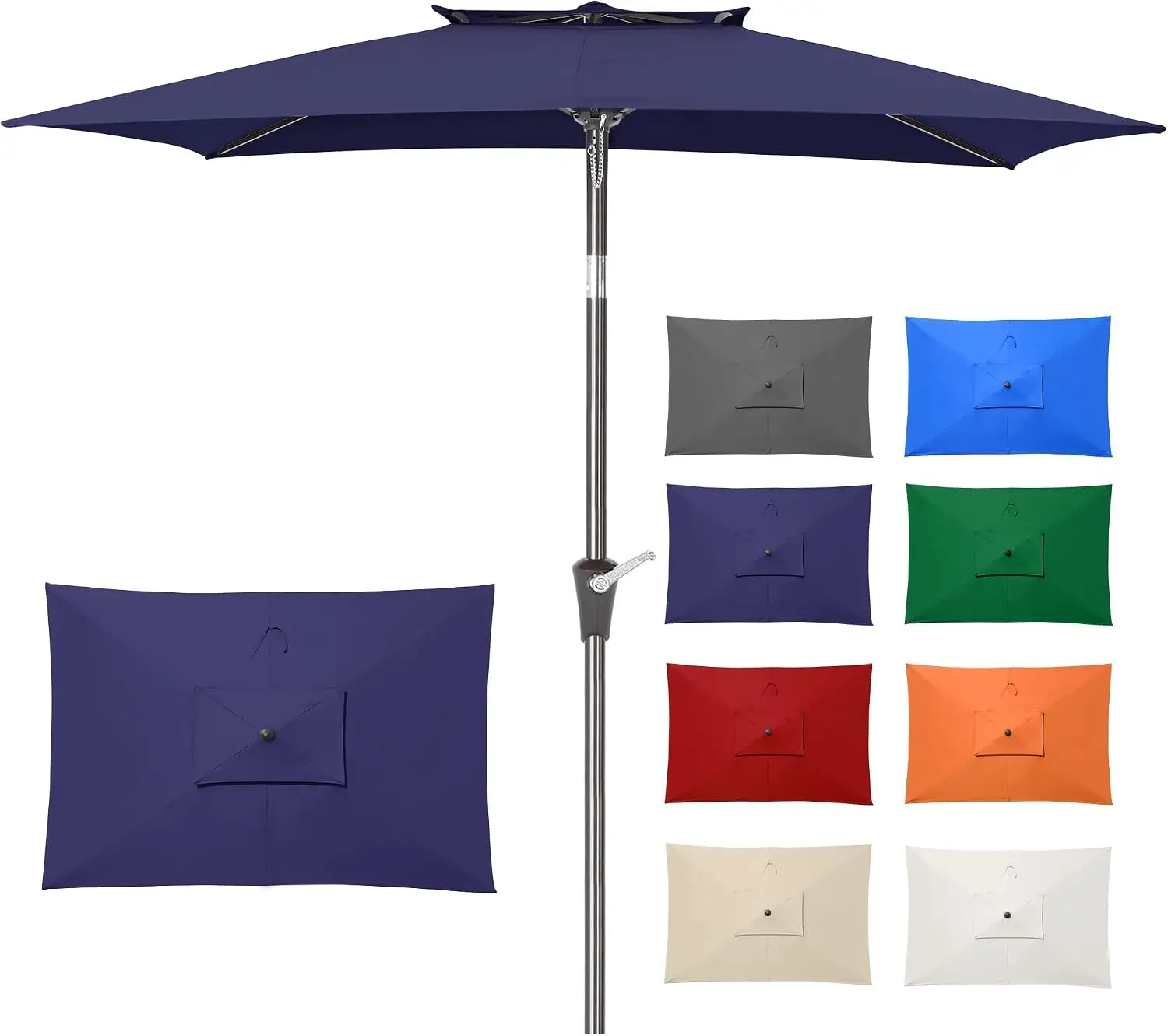 6.6 x 10 ft Rectangular Patio Umbrella, Outdoor Market Table Umbrella with Push Button Tilt and Crank, Double-Tier Vent, 6 Ribs,