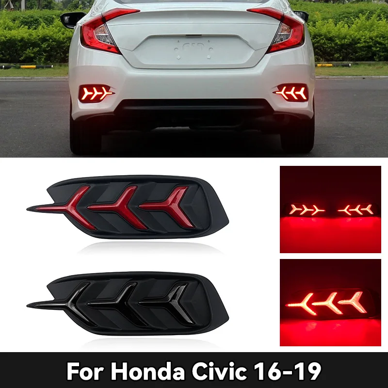 2pcs  LED Rear Bumper Reflector Tail Brake Light Lamps Exact fit Compatible with 10th-Generation Honda Civic 2016-2021