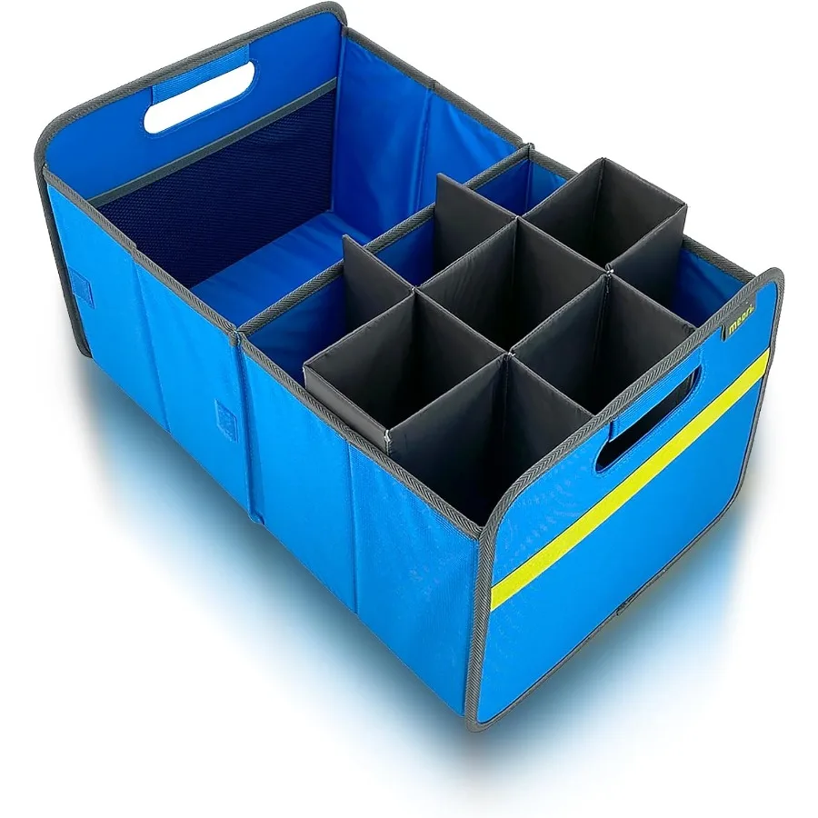 

Collapsible Trunk Organizer for Car with Bottle Insert for Groceries Road Trips 2 Compartments Heavy Duty Mesh Pocket Ripstop