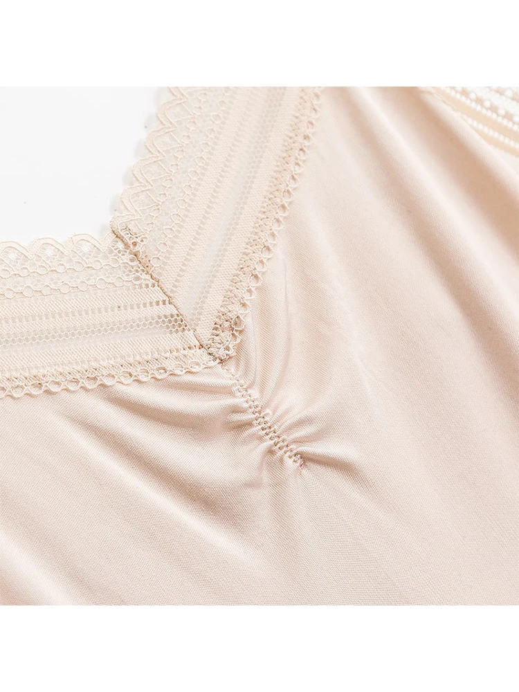 Birdtree Real Silk Blend Slip Dress Women\'s Loose V-neck Sexy Breathable Lace Panels Soft And Skin-friendly Summer P39206QD