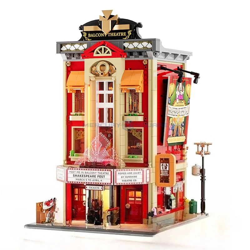 Streamer Theater Modell Bausteine MOC F9056 Stadt Street View Europäische Modulare Architektur