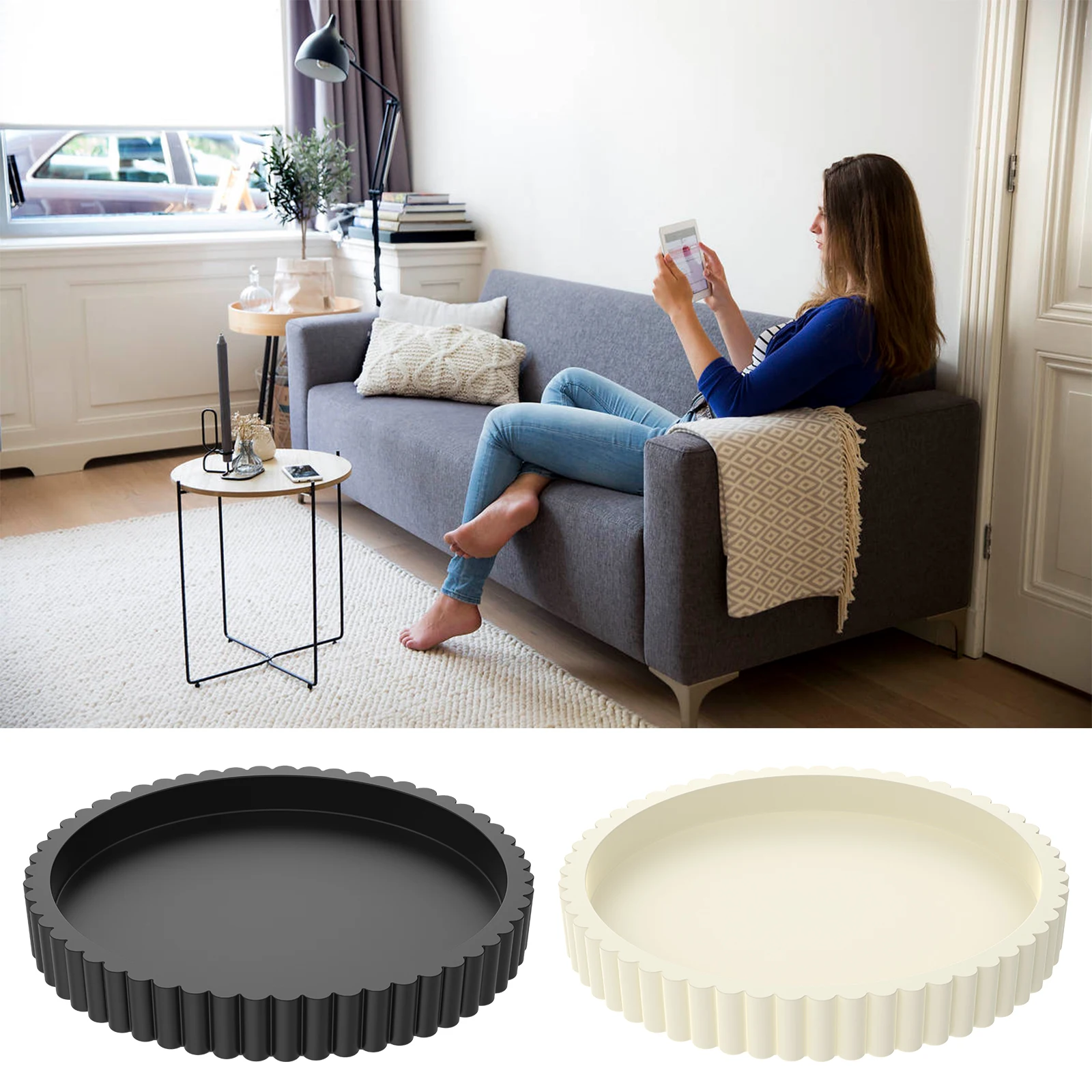 

Coffee Table Tray Exquisite Round Decorative Tray Multifunctional Coffee Table Decor for Living Room Kitchen Counter Bathroom