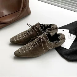New Spring Sheep Leather Woman Shoes Square Toe Women Pumps Shoes for Women Chunky Heel Lace Loafers Fashion Gladiator Shoes