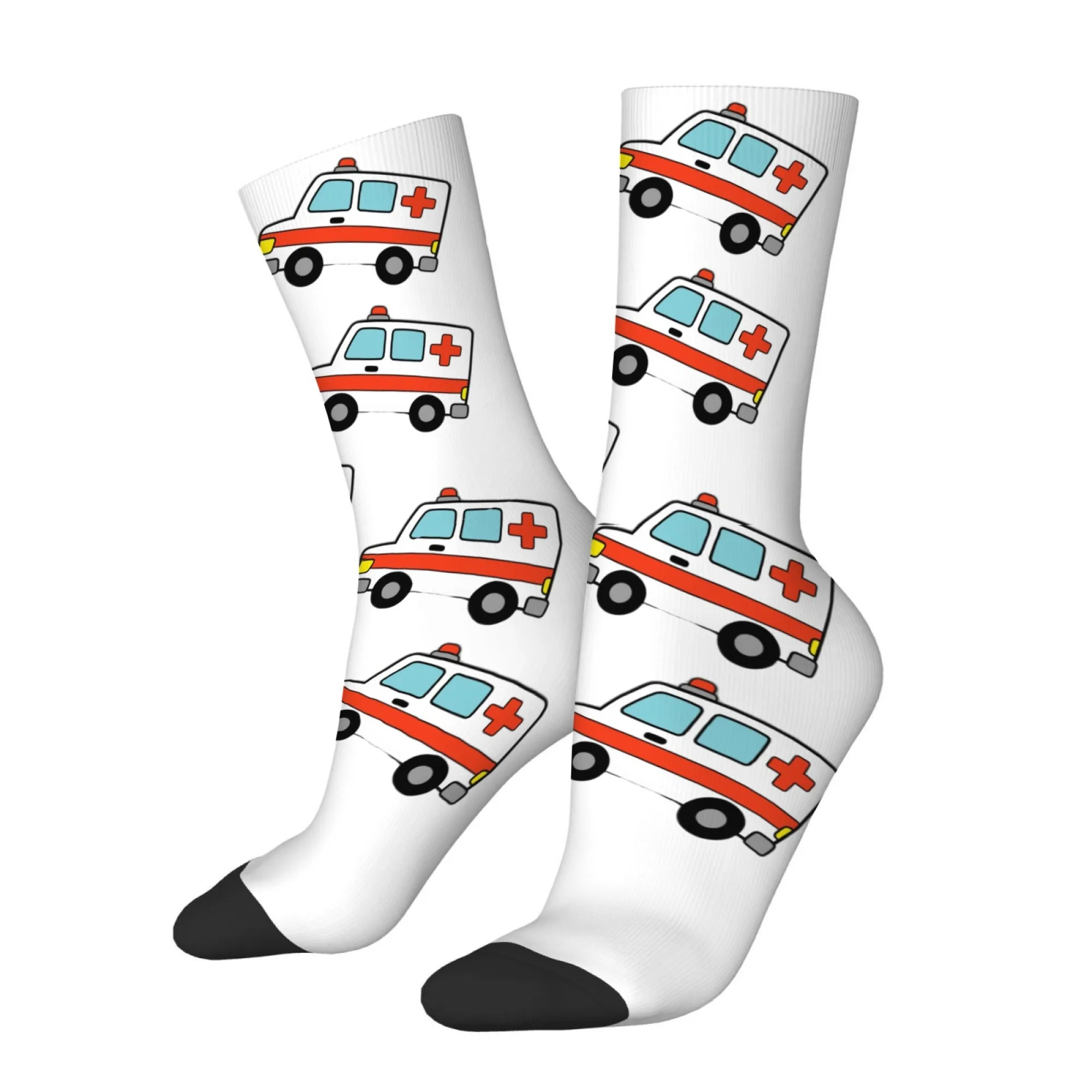 

Cartoon Ambulance Print Men's Mid-calf Socks Novel and Fun Design Medical Theme Comfortable Soft Warm and Breathable Socks