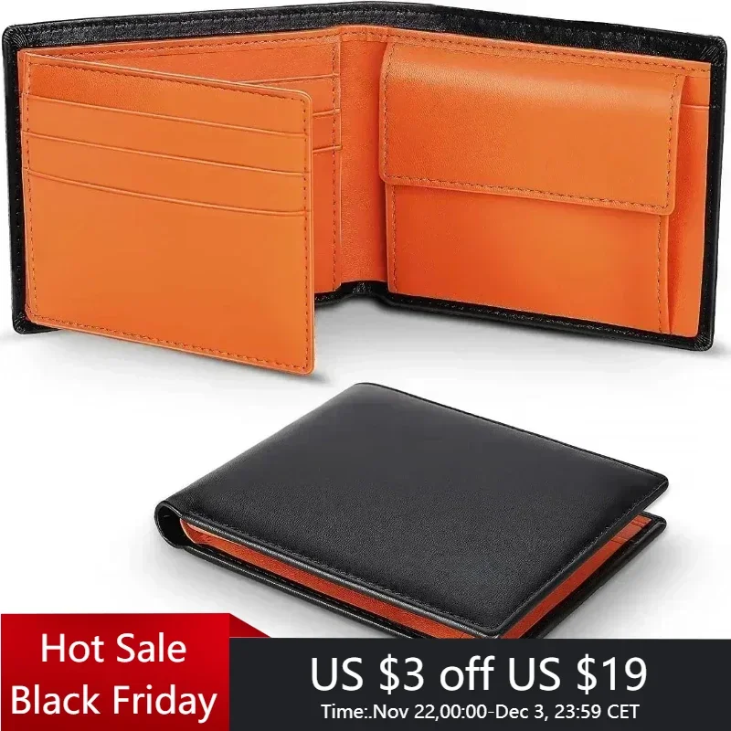 Short Genuine Leather Mens Wallets Classic Slim Solid Purse Card Holder Coin Pocket RFID Fashion Quality