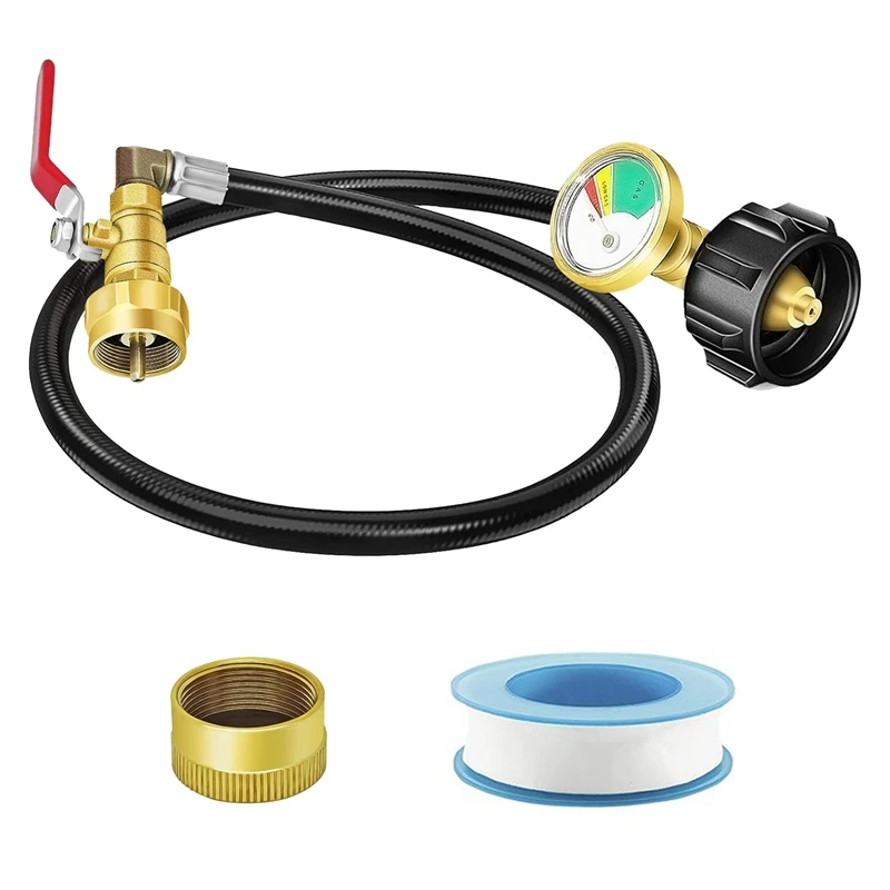 

Propane Refill Adapter Hose Shut Off Valve 36In Propane Extension Refill Hose +Gauge