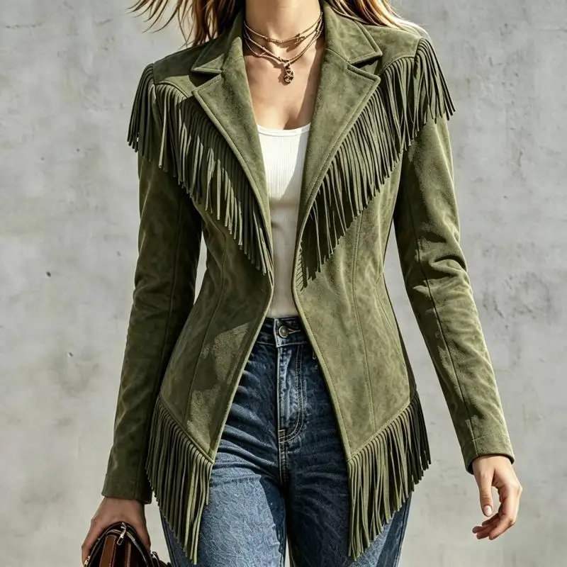 Hot 2026 Spring Autumn New Cross Border Women Clothing Fashion Design Sense Tassel Long Sleeved Coat Elegant Unique Jacket TopS