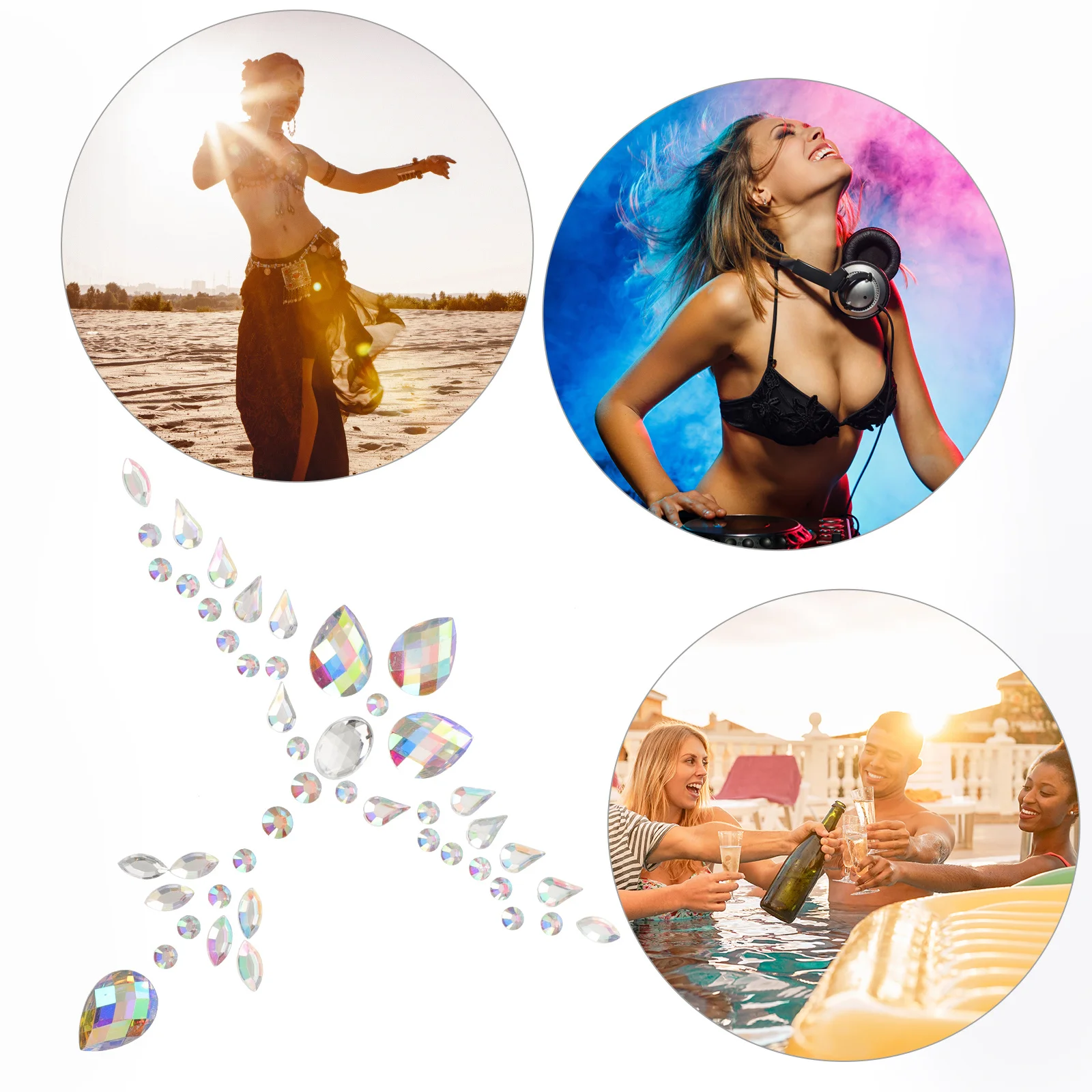 ملصق مزخرف على شكل جوهرة الصدر، أحجار كريمة متألقة للجسم لمهرجانات المكياج، ملصقات صدر للنساء من الأكريليك المبهر #1