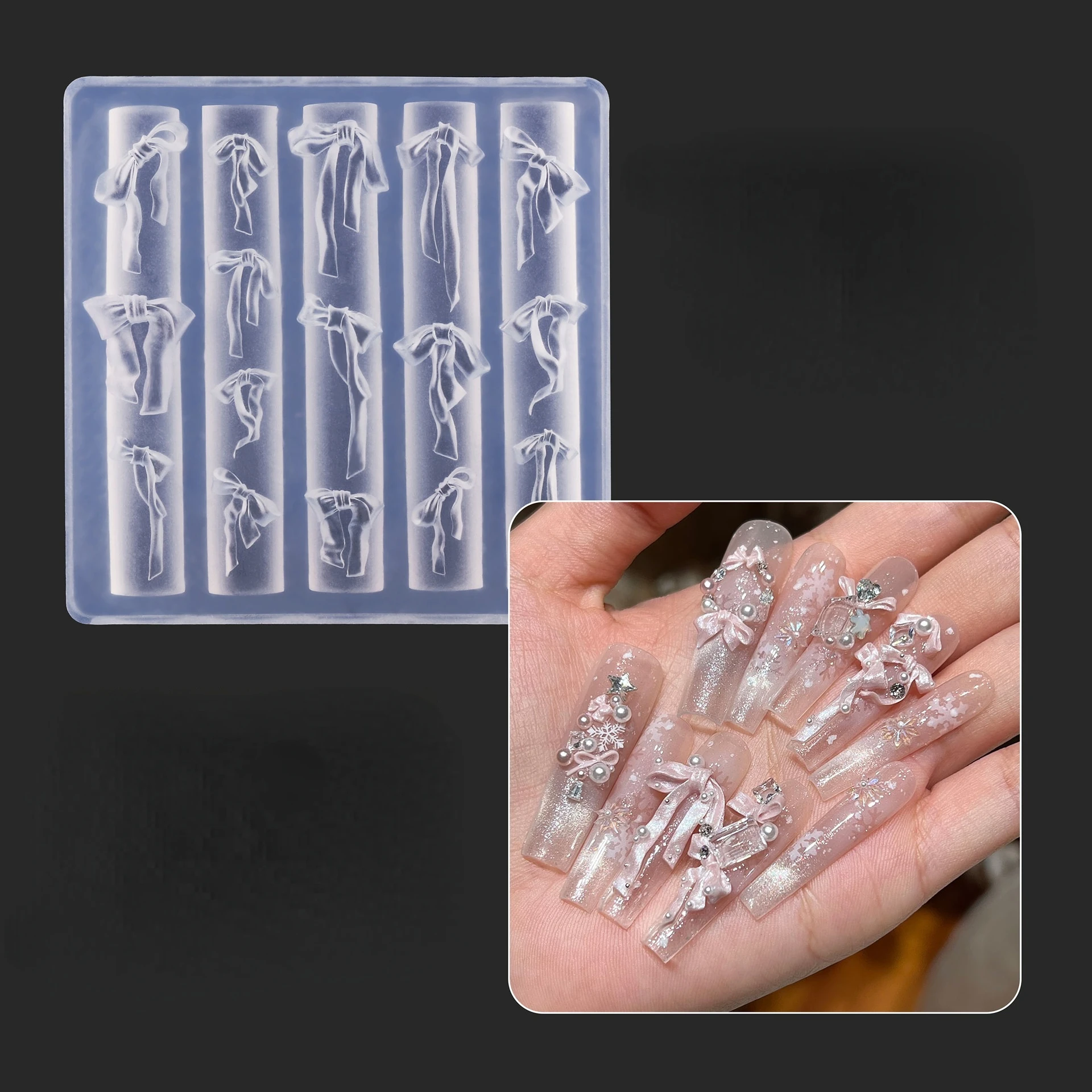 

Mini Ribbon Bow Nail Art Silicone Mold Cartoon Bowknot Pattern Nail Art Decorations Nail Polish Filling Mold Art Design Manicure