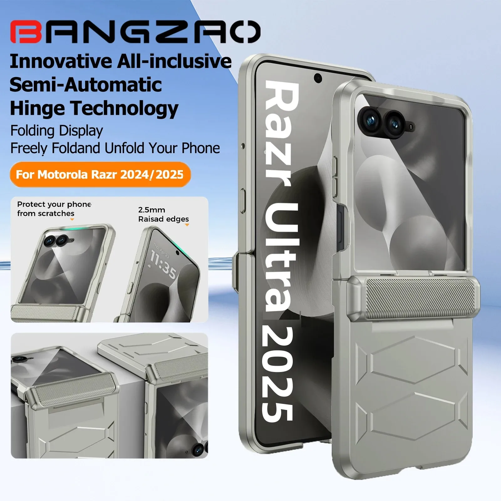

for Motorola Razr 2024/2025 Armor Case，with Hinge Cover,Built-in Screen Protector Shockproof All-Inclusive phone Cover-Titanium