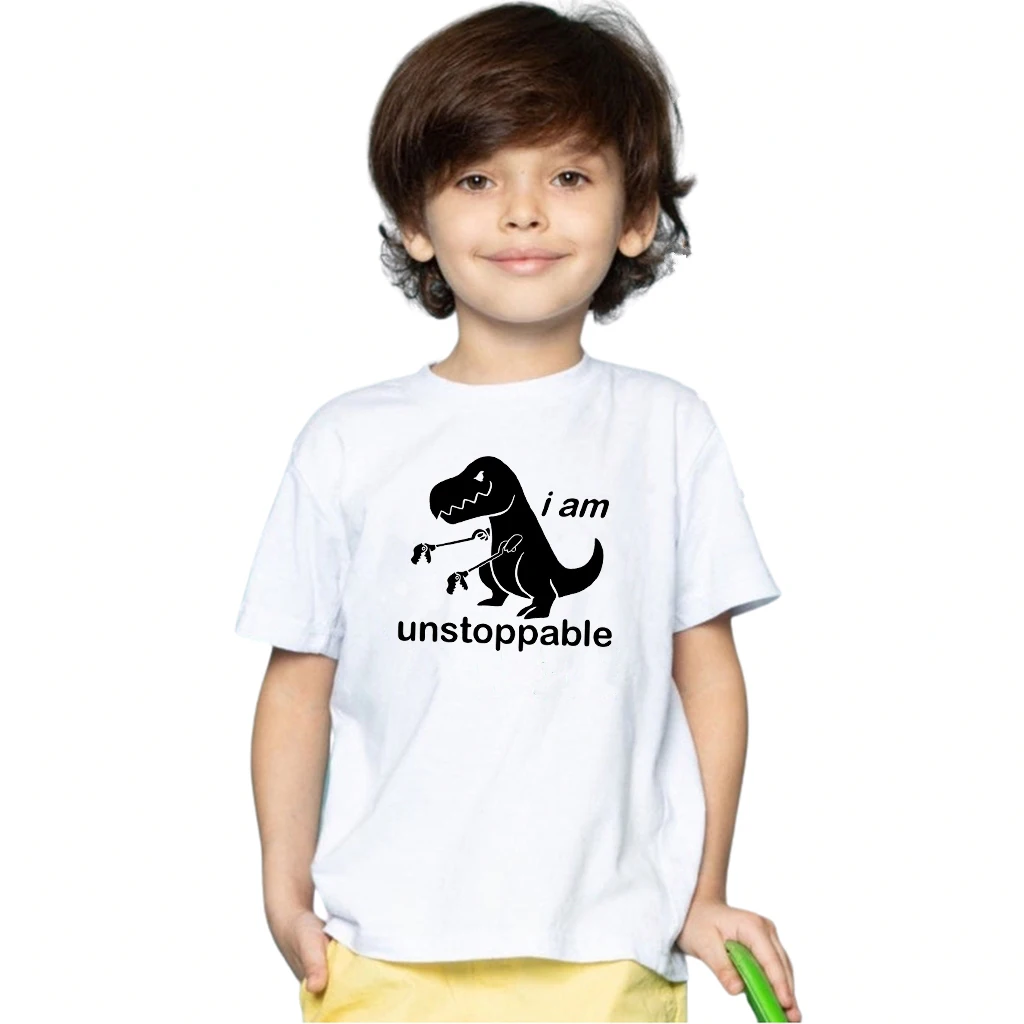 I am unstoppable print cotton kids t shirt for dinosaur lover tyrannosaurus rex motivational toddler shirt graphic tees hipster