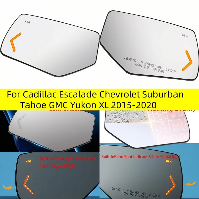 For Cadillac Escalade Chevrolet Suburban Tahoe GMC Yukon XL 2015-2020 Heated Side Mirror Glass Lens with Turn Signal Blind Spot