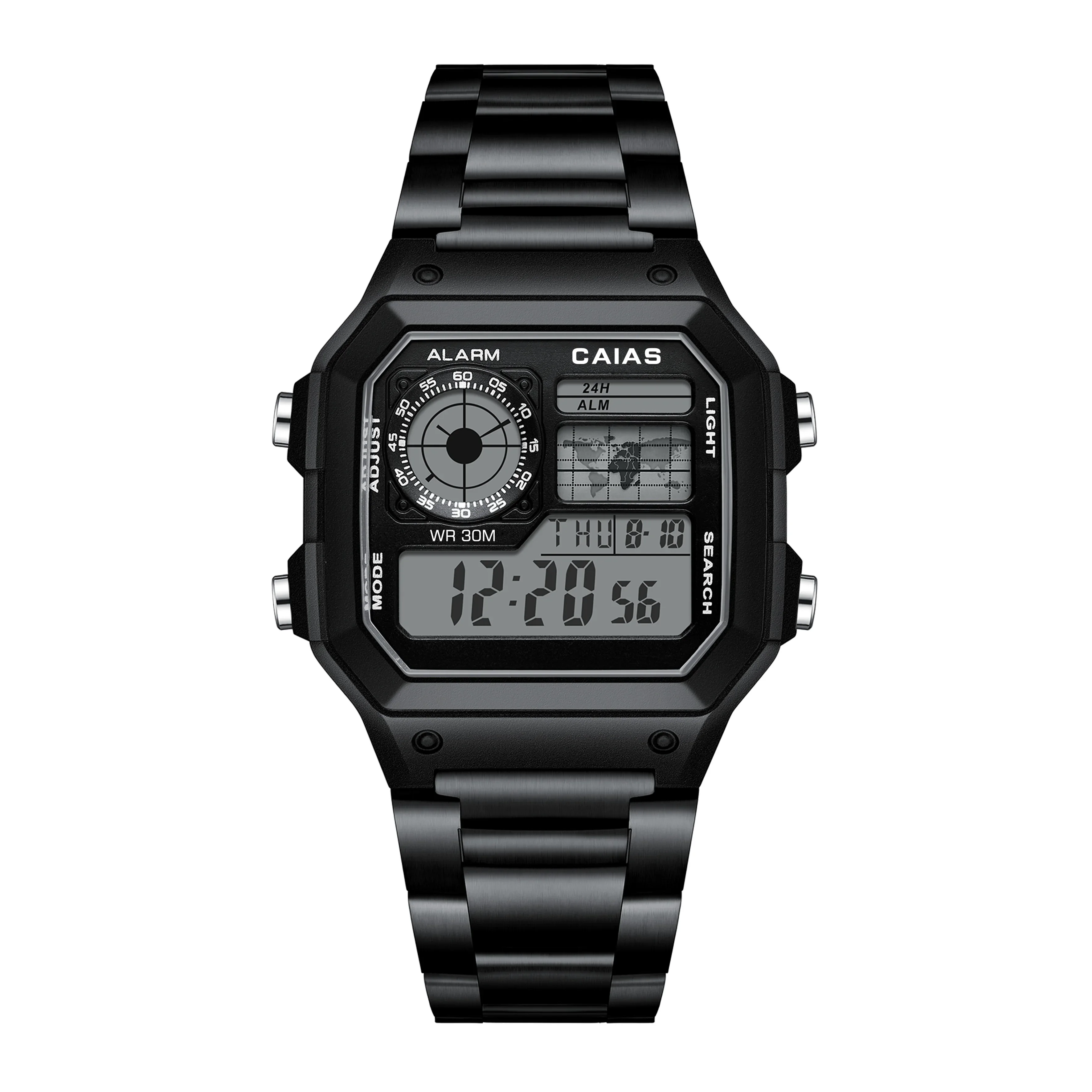 Shock resistance Digital Sports Unisex Watch Square Alloy LED Dial World Time Fully Functional Water Resistant Oak Series