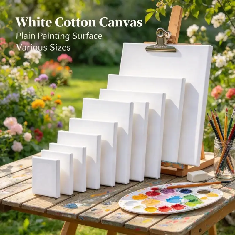 1/5pcs White Blank Square Artist Canvas For Oil Painting On Canvas, Acrylic Watercolor Oil Paint With Wood Frame As Primer