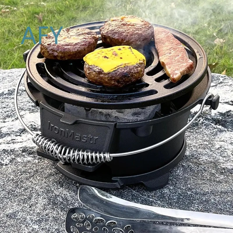 Food Grade Cast Iron Charcoal Grill for Outdoor Cooking Camping Portable BBQ Grill for Picnic Tailgating Backyard Tea Party