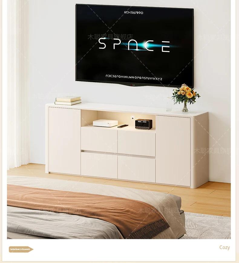 Cream Wind Slate TV Cabinet Living Room Household Floor Storage Locker Integrated Bedroom Bed End Narrow Side Cabinet