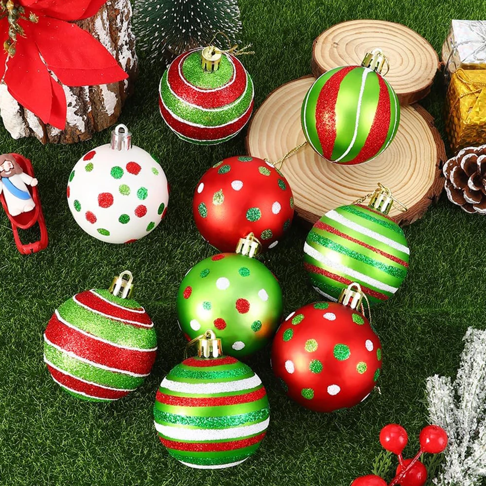 12 Christmas Ball Decorations 6.16 cm Shiny Hanging Christmas Balls for Tree Decoration Red Green Plastic Christmas Decorations view 4