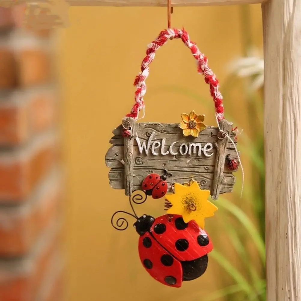 Resin Ladybug Welcome Sign Sunflower Door nament Decor Pendants for Home Party Festivals Hanging Wall Rustic