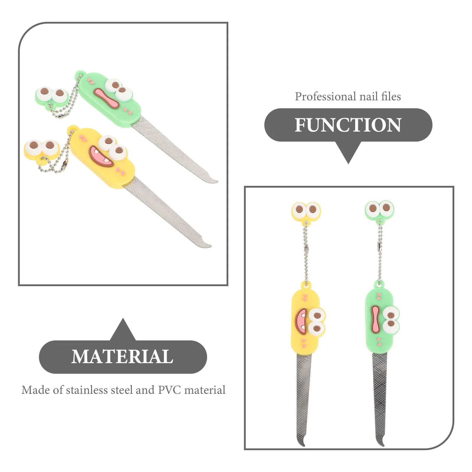 

2pcs Nail Files Keychain Stainless Steel Manicure Tool For Natural Artificial Acrylic Nails Cartoon Metal File Pedicure Trimming