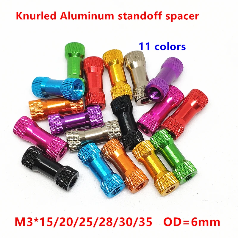 10pcs M3 Aluminum Spacer M3*15/20/25/28/30/35 Double head Knurled Aluminum alloy standoff spacer Pillar for RC Multicolor