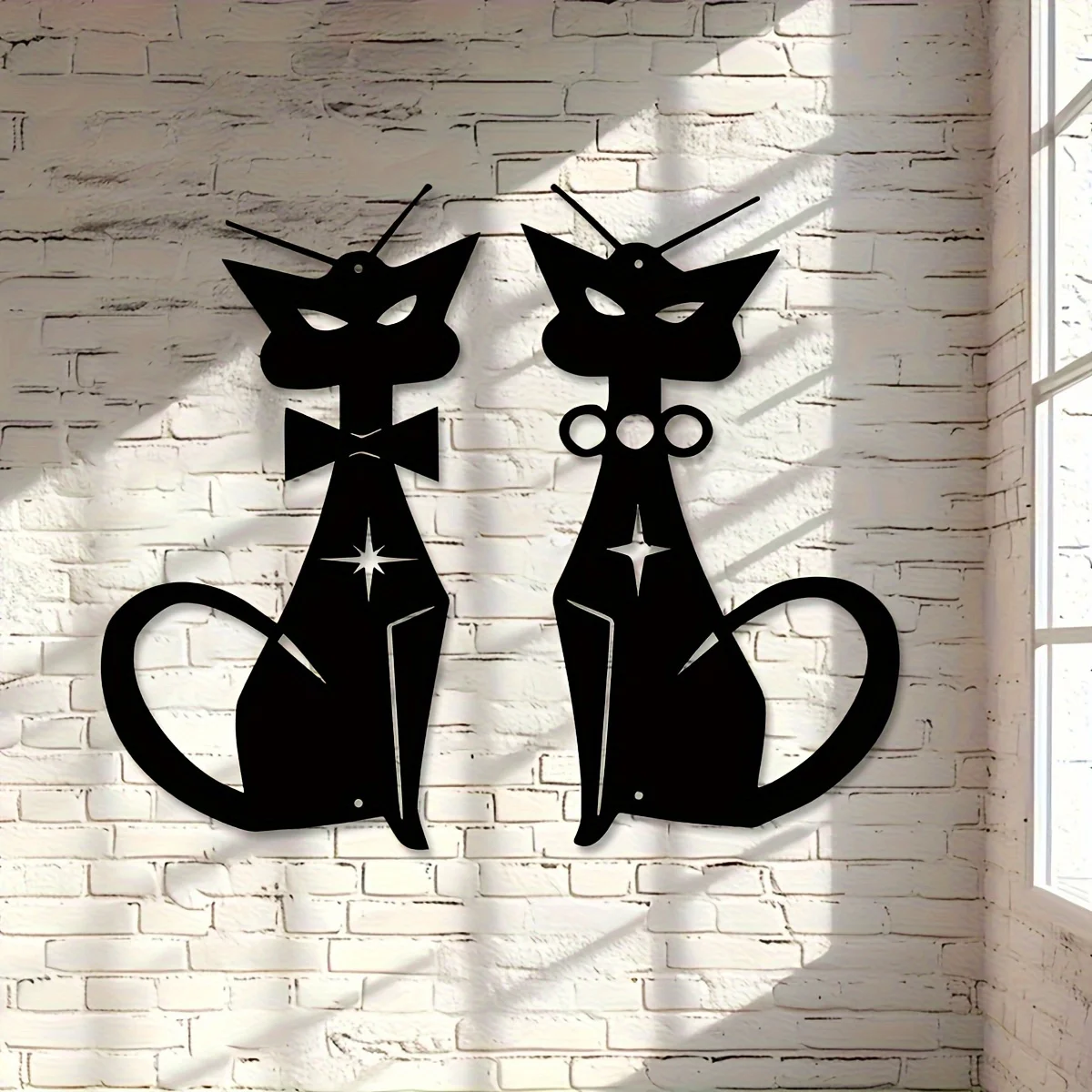 Modern Acrylic Atomic Cat Silhouette Wall Art 2Pcs - Minimalist Indoor Outdoor Home Decor Durable