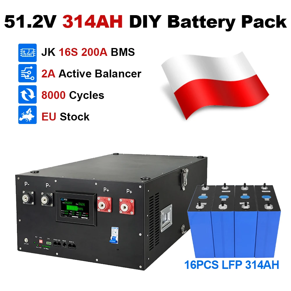 

Pre-order 48V 320Ah LiFePO4 Battery System JK BMS, CATL 314Ah Cells 16KWH 320AH High-Efficiency Balancer for Solar Power Storage